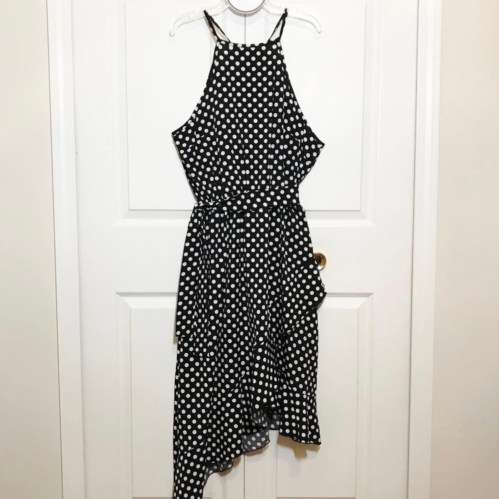 Asymmetrical Polka Dot Dress Black/White Size M